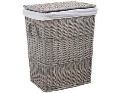 Grand panier à linge en osier doublé (Gris)