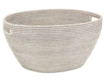 Panier à linge avec anses roseau tressé et coton blanc D 37x50cm