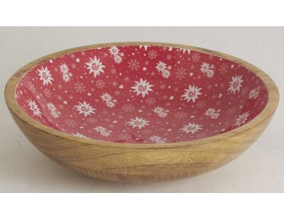 Corbeille en manguier et résine décor Edelweiss (Grand modèle)