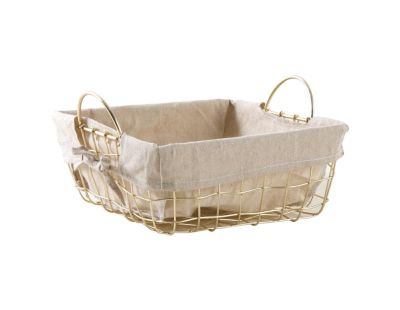 Corbeille carrée en métal doré avec anses et doublure en jute