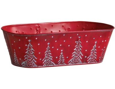 Corbeille en métal rouge sapins de Noël 35 cm