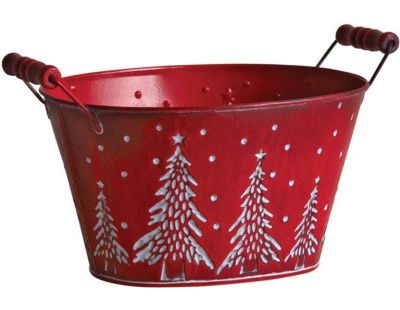 Corbeille en métal sapins de Noël 23 cm (Rouge)