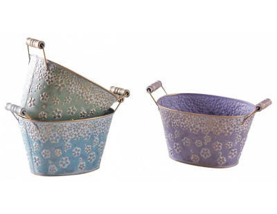Corbeille ovale en métal motif fleurs 18 cm (Lot de 3)