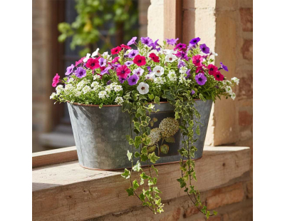 Corbeille ovale en métal patiné gris Hortensia