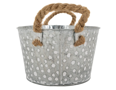Corbeille ovale métal à pois blanc avec anses