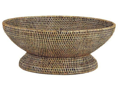 Corbeille sur pied en rotin antique diamètre 45cm