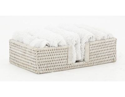 Porte-serviettes en rotin patiné blanc (26 x 15)