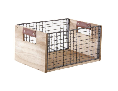 Corbeille de rangement en bois et métal