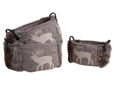 Corbeille de rangement ovale motif cerf (Lot de 3)