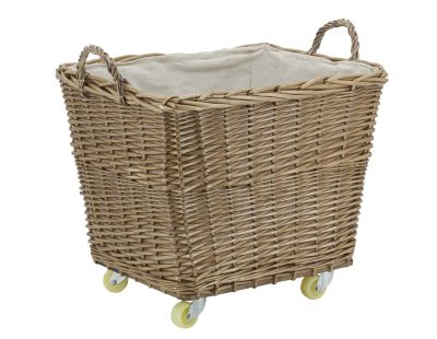 Corbeille à roulettes en osier avec doublure en jute (Rectangulaire)