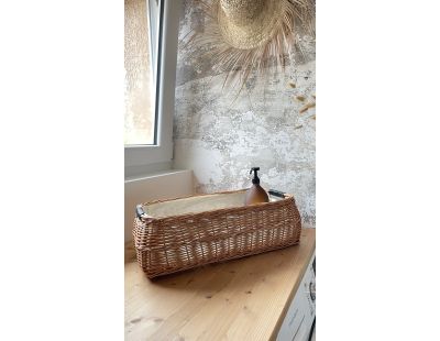 Corbeille rectangulaire en osier buff et coton