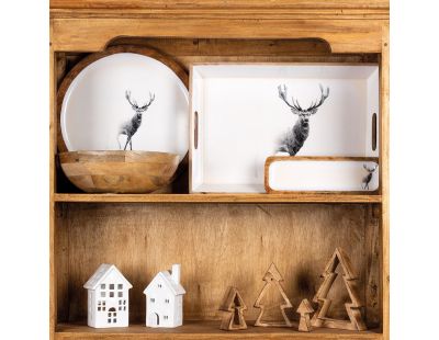 Corbeille ronde en manguier avec résine blanche décor Cerf