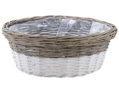 Corbeille ronde en osier et bois teinté