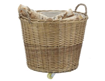 Corbeille à roulettes en osier avec doublure en jute (Ronde)