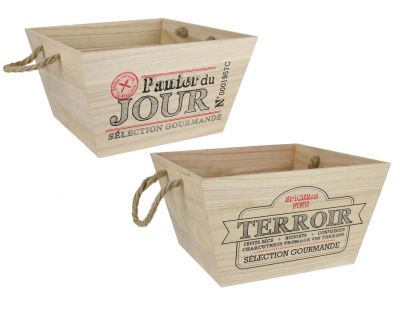 Corbeilles en bois anses en corde Bistrot (Lot de 2)