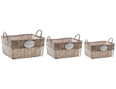Corbeilles carrées en osier métal et jute