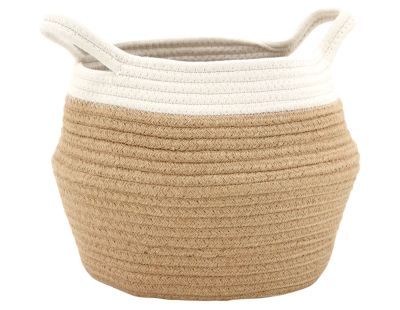 Set de 3 corbeilles en corde blanc et naturel avec 2 anses
