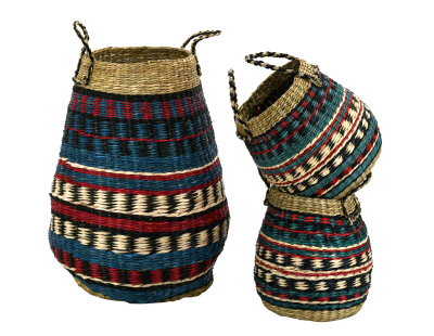 Paniers hauts en jonc naturel et teinté (Lot de 3)