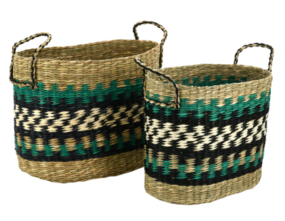 Paniers en jonc naturel et teinté (Lot de 2)