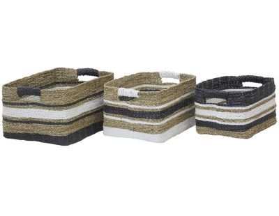 Corbeilles en jonc et raphia naturelles et teintées (Lot de 3)