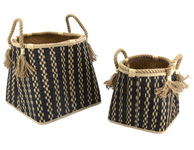 Grandes corbeilles en jonc teinté