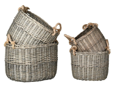 Corbeilles en osier gris et corde (Lot de 4)