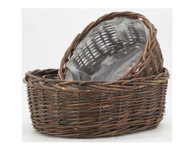 Corbeilles ovales en osier brut marron (lot de 2)