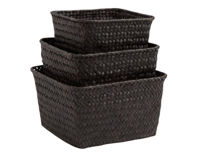 Corbeilles en palmier teinté noir (Lot de 3)