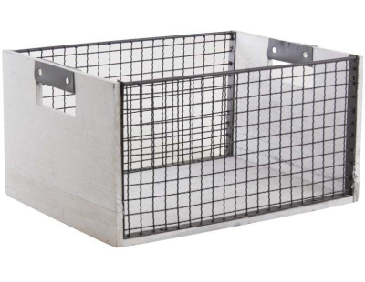 Corbeilles de rangement en bois vieilli et métal (Lot de 2)