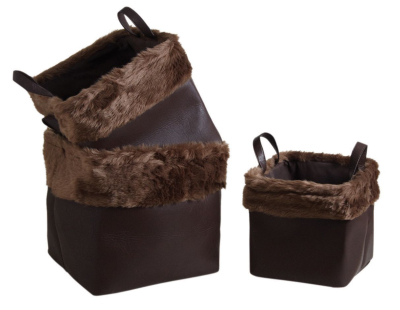 Corbeilles de rangement carrées avec fourrure synthétique (Lot de 3)