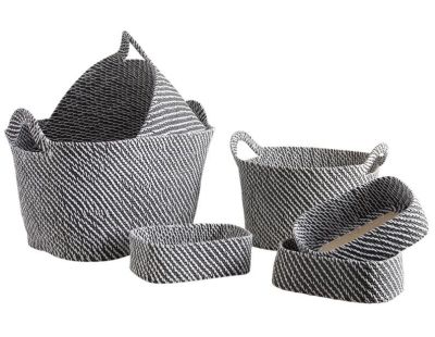 Corbeilles de rangement en corde noires et blanches (Lot de 6)