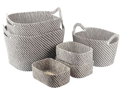 Corbeilles de rangement en corde noires et blanches (Lot de 6)