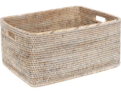Corbeilles de rangement en rotin (Lot de 2) (Rotin patiné blanc)