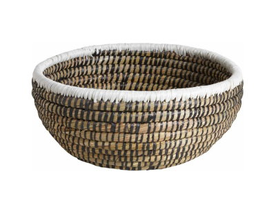 Corbeilles rondes en jonc naturelles, noires et blanches (lot de 3)