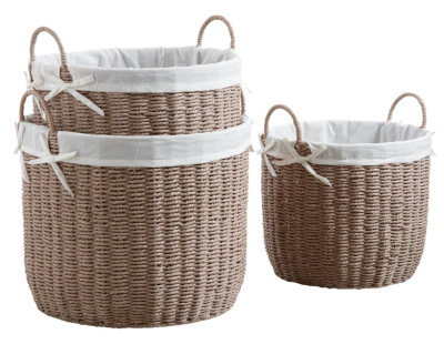Corbeilles rondes en papier cordé taupe (Lot de 3)