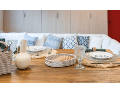 Coussin bleu et blanc en coton (Lot de 2)