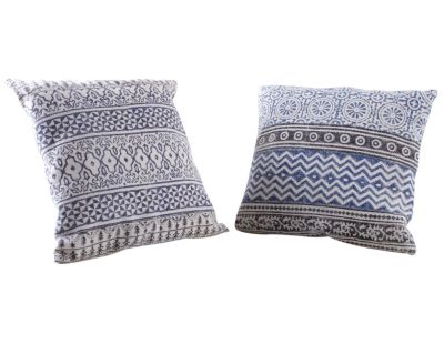 Coussin bleu et blanc en coton (Lot de 2) (50 x 50 cm)