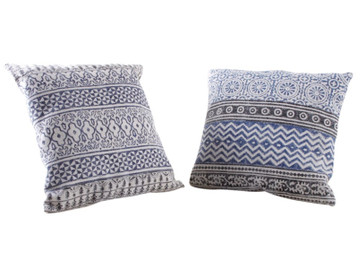 Coussin bleu et blanc en coton (Lot de 2)