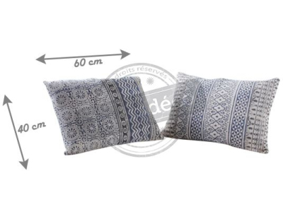 Coussin bleu et blanc en coton (50 x 50 cm - Lot de 2)