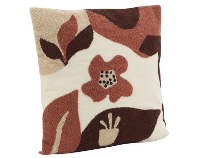 Coussin en coton brodé motifs floraux camaieu Terracotta