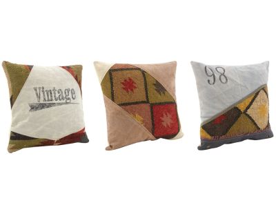 Coussin en coton kilim et en cuir (Lot de 3)