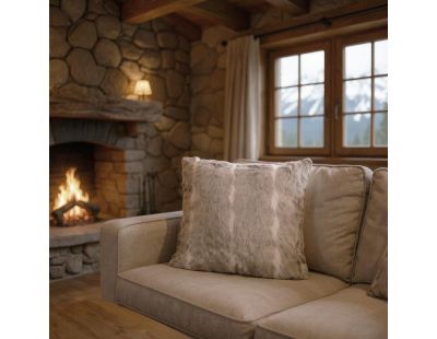 Coussin imitation fourrure 45 cm (Beige)