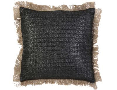 Coussin à franges en raphia 40 cm (Noir)