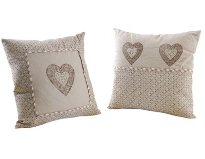 Coussins carrés coeur en coton et lin (Lot de 2)