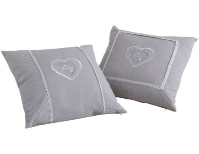 Coussins carrés gris avec coeur (Lot de 2)