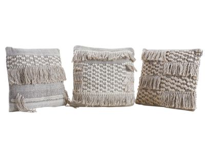 Coussins en coton à franges gris et blancs (lot de 3)