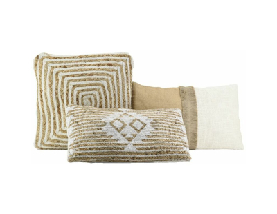 Coussins à motif en jute et coton blanc (Lot de 3) (Naturel et blanc)