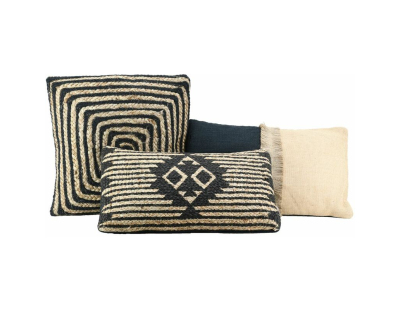 Coussins à motif en jute et coton (Lot de 3) (Naturel et noir)