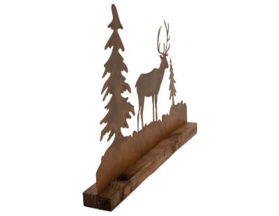 Décor de table en Bois et Métal Cerf et Sapins