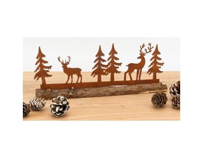 Décor cerfs et sapins en métal (Lot de 2)